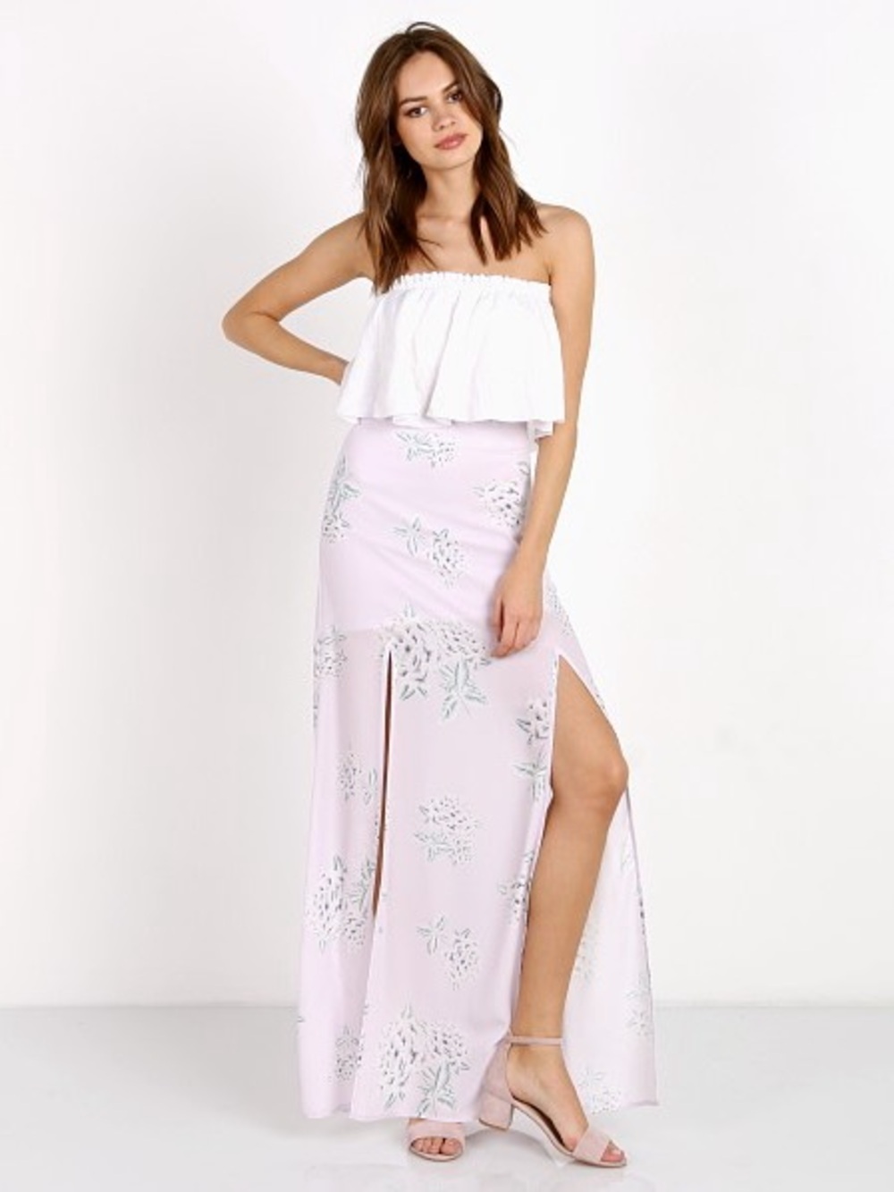 Show Me Your MuMu Pale Pink Floral Maxi Skirt with Side Slits